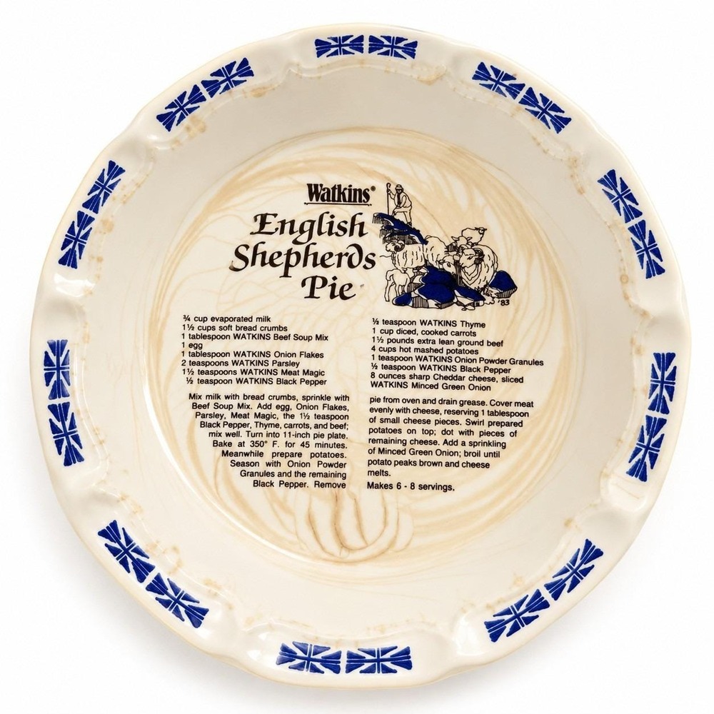 Vintage 1983 Watkins English Shepherd's Pie Recipe Dish 11" USA Ceramic Stonewar